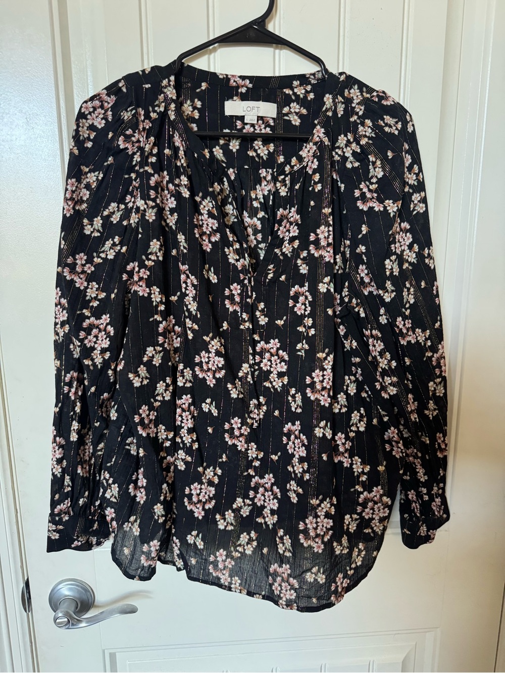 LOFT Black Floral Peasant Blouse - Pink Floral